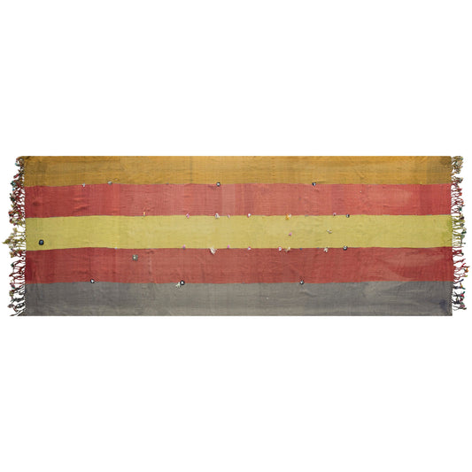 Vintage Turkish Kilim Runner Rug, 7 x 19 ft, Handwoven Wool Striped Anatolian Rug