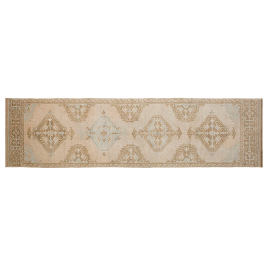 Vintage Turkish Oushak Runner Rug 93 x 360 cm/ 2'9 × 11'10 ft