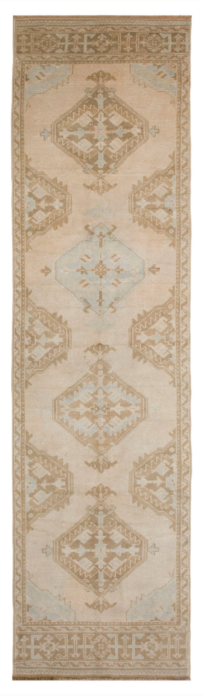 Vintage Turkish Oushak Runner Rug 93 x 360 cm/ 2'9 × 11'10 ft