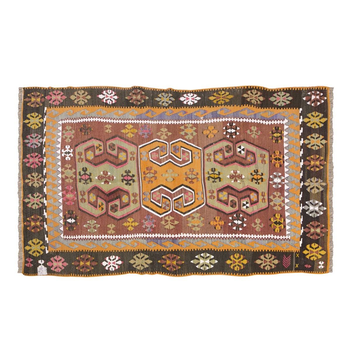 Vintage Turkish Rug, 129 x 230 cm, 4.2 x 7.6 ft