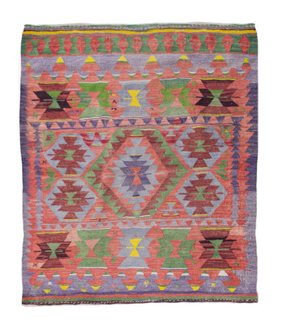 Vintage Turkish Rug, 3.10 x 3.10 ft Rug, 117 x 118 cm