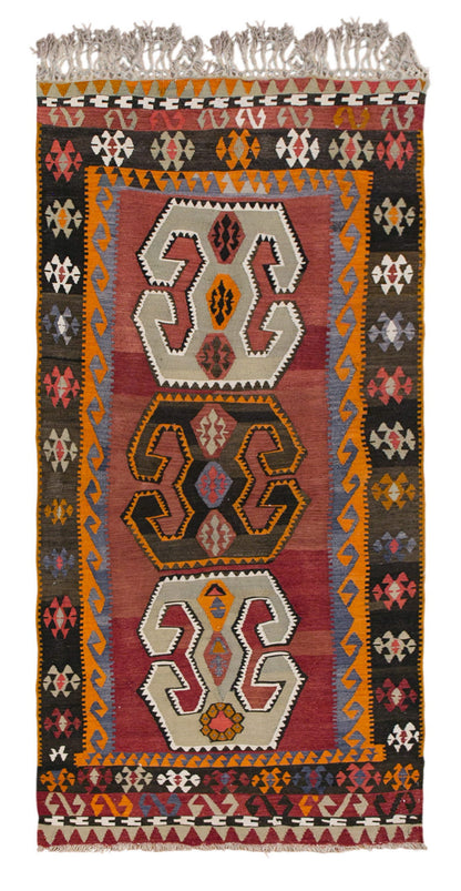 Vintage Turkish Rug, 3.10 x 7.3 ft, 117 x 222 cm