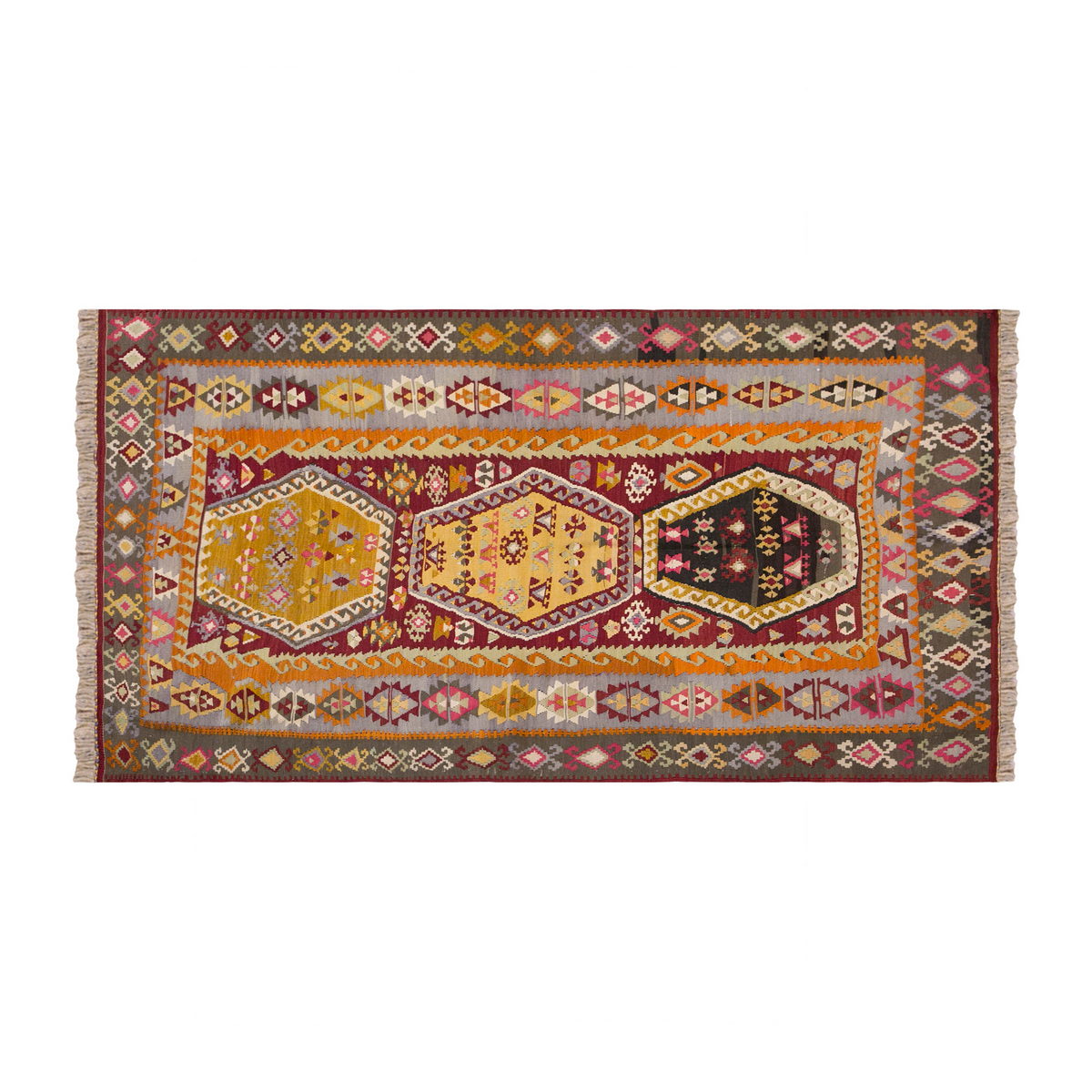 Vintage Turkish Rug, 3.11 x 6.1 ft Rug, 121 x 186 cm