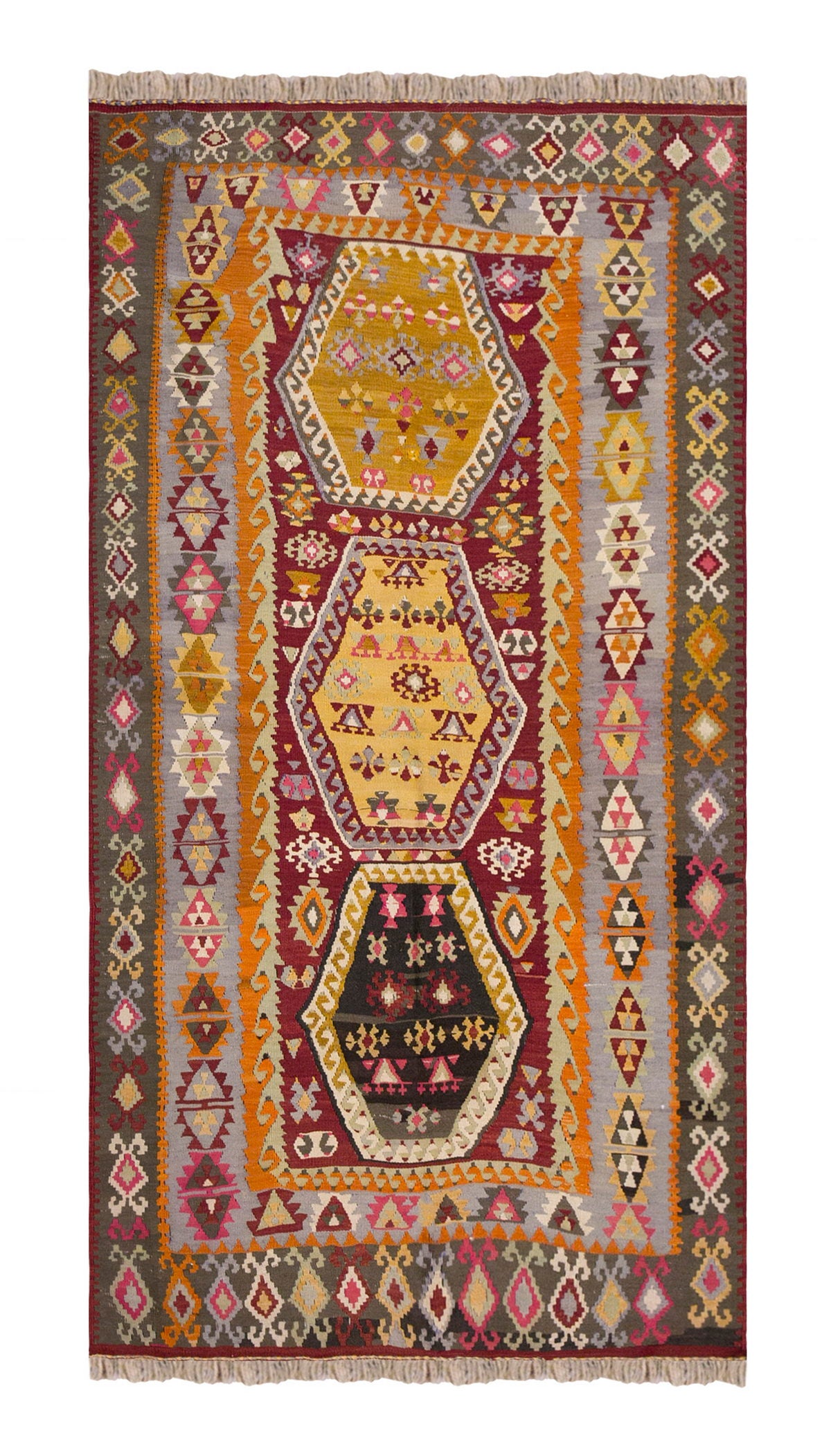 Vintage Turkish Rug, 3.11 x 6.1 ft Rug, 121 x 186 cm
