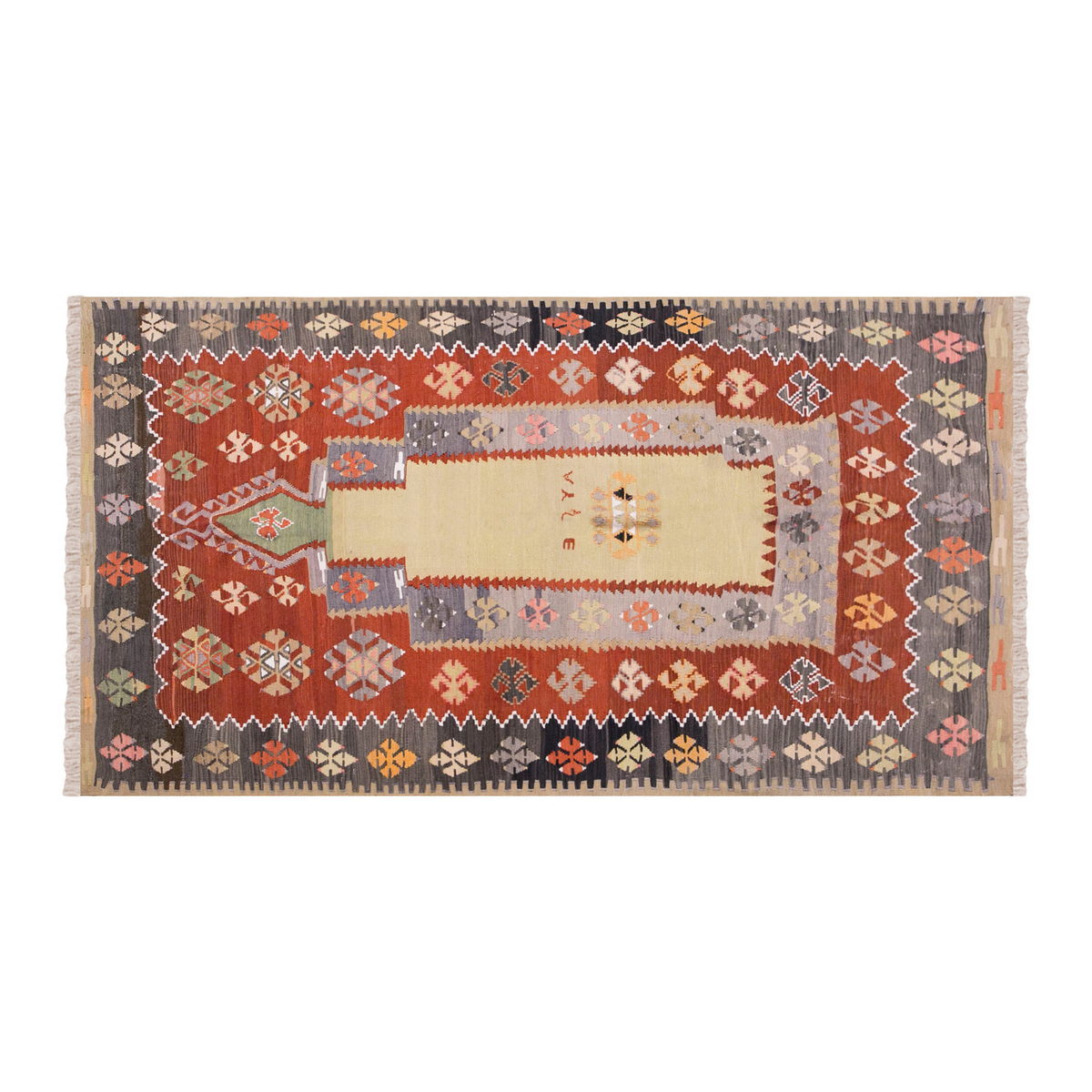 Vintage Turkish Rug, 3.11 x 7.4 ft, 120 x 224 cm