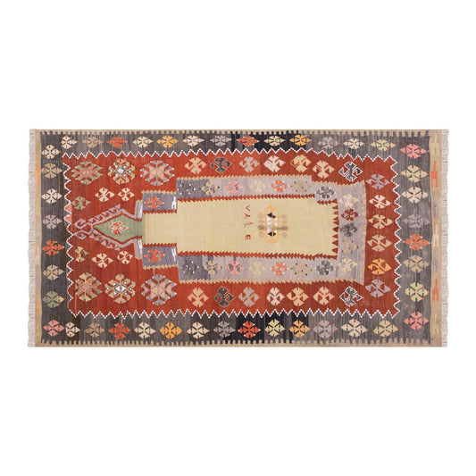 Vintage Turkish Rug, 3.11 x 7.4 ft, 120 x 224 cm