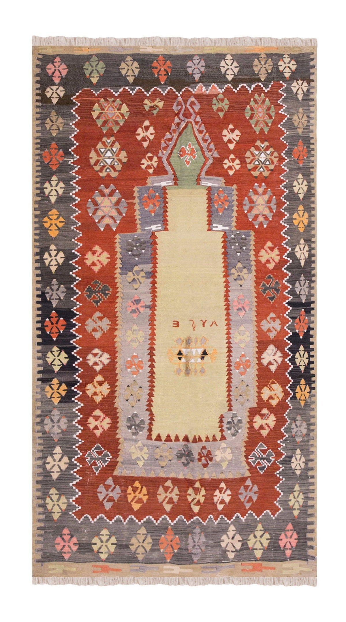 Vintage Turkish Rug, 3.11 x 7.4 ft, 120 x 224 cm