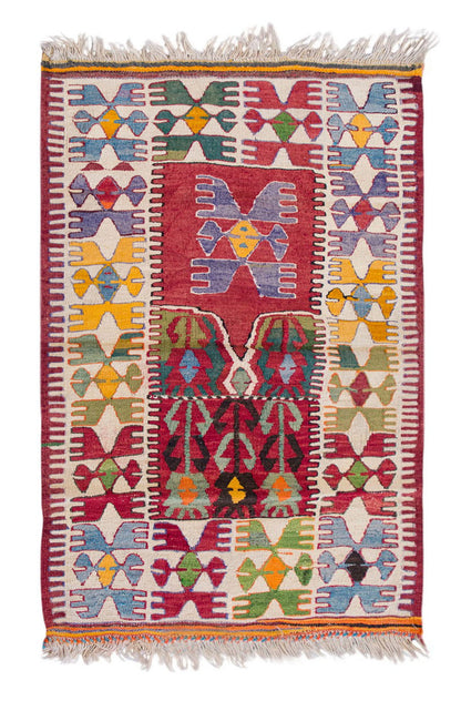 Vintage Turkish Rug, 3.3 x 4.3 ft Rug, 100 x 130 cm