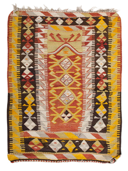 Vintage Turkish Rug, 3.4 x 4.3 ft, 103 x 131 cm