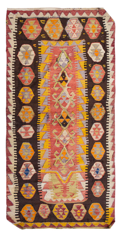 Vintage Turkish Rug, 3.4 x 6.6 ft Rug, 103 x 200 cm