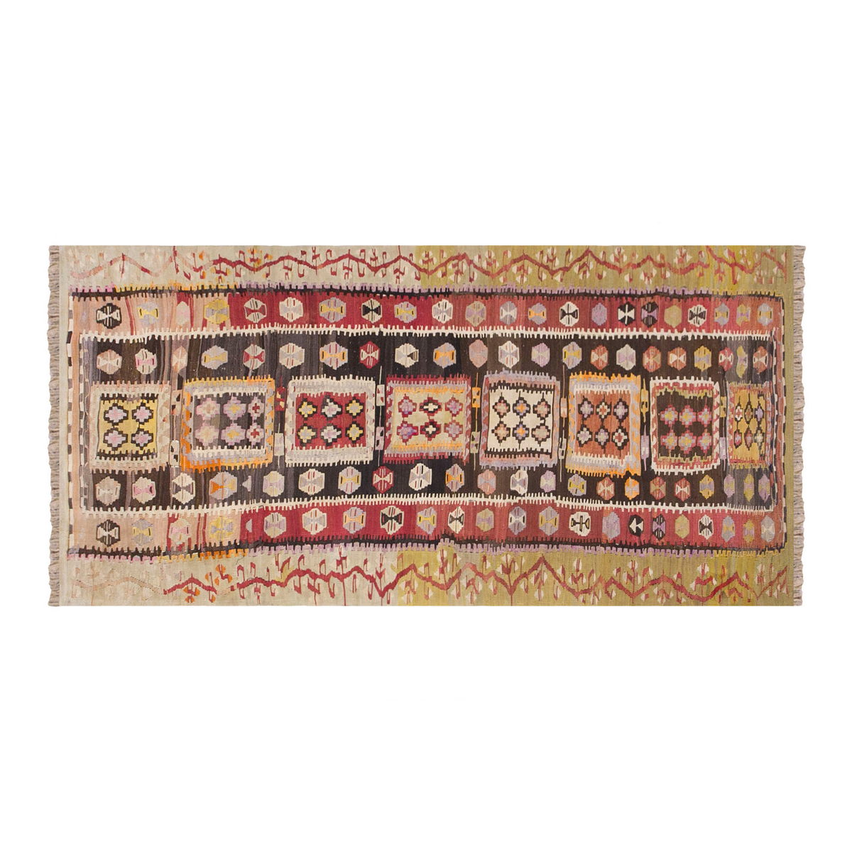 Vintage Turkish Rug, 3.4 x 8.4 ft Rug, 103 x 254 cm