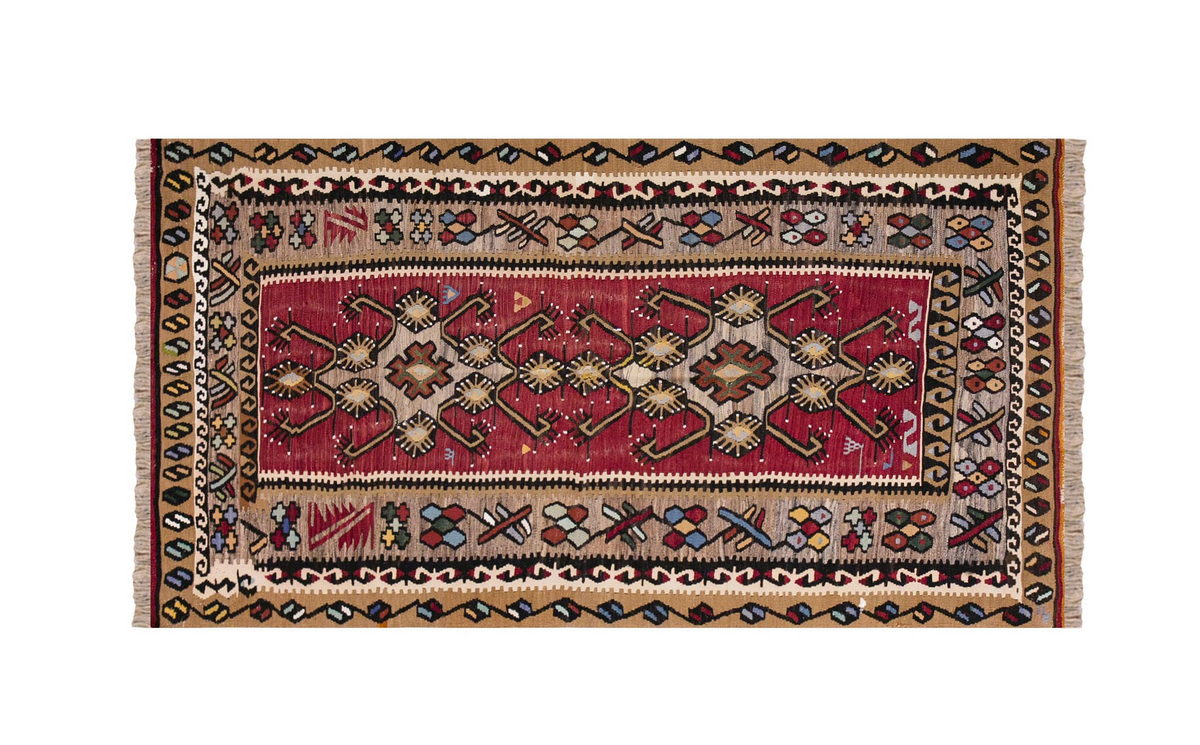 Vintage Turkish Rug, 3.5 x 6.6 ft, 105 x 200 cm