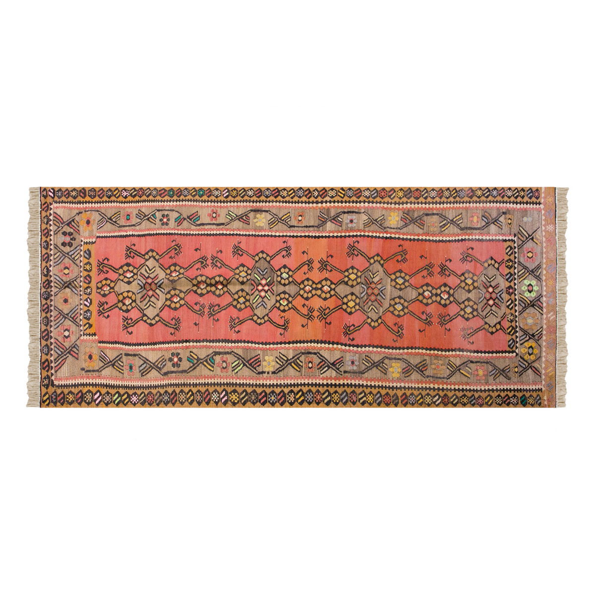 Vintage Turkish Rug, 3.6 x 10.7 ft Rug, 107 x 324