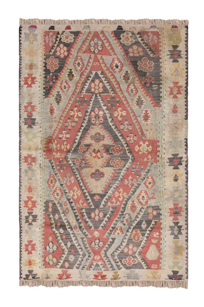 Vintage Turkish Rug, 3.6 x 5.3 ft Rug, 108 x 162 cm