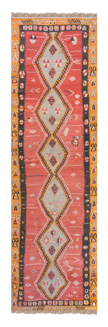 Vintage Turkish Rug, 3.7 x 12.11 ft Rug, 110 x 395 cm