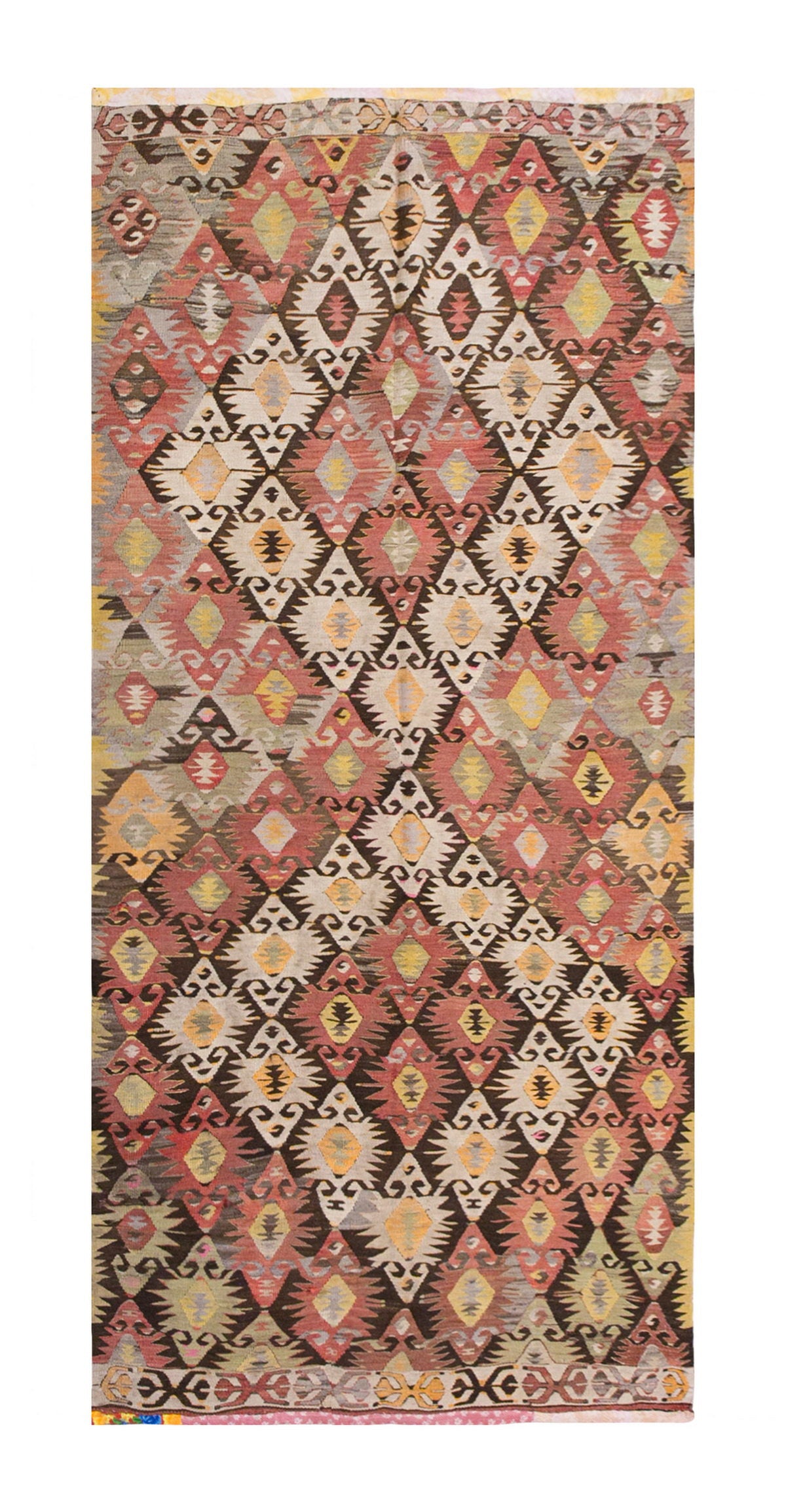 Vintage Turkish Rug, 4.2 x 8.5 ft, 128 x 258 cm