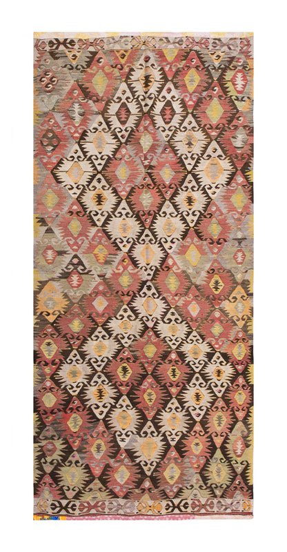 Vintage Turkish Rug, 4.2 x 8.5 ft, 128 x 258 cm