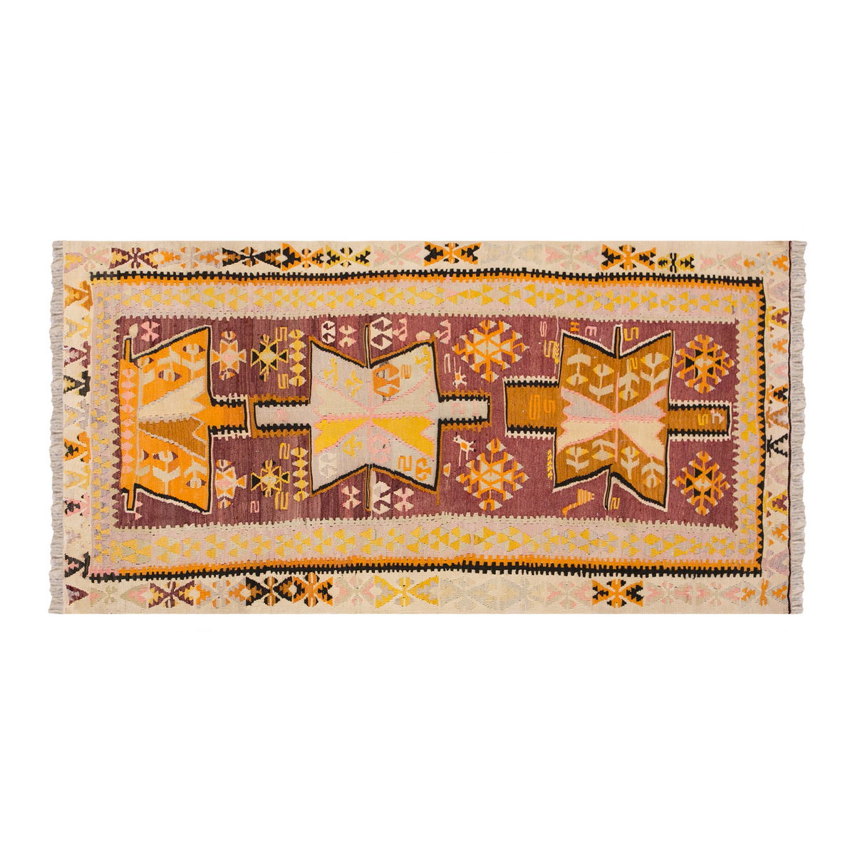 Vintage Turkish Rug, 4.2 x 8 ft, 127 x 246 cm