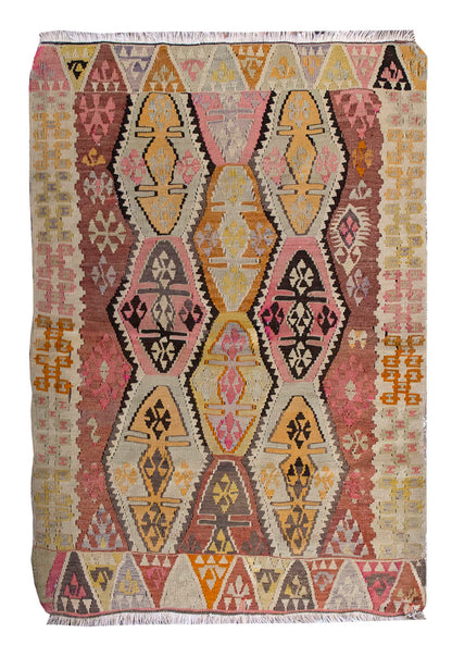 Vintage Turkish Rug, 4.9 x 3.8 ft, 147 x 112 cm
