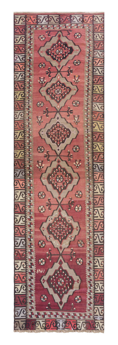 Vintage Turkish Runner Rug, 3.4 × 12.11 ft, 104 × 395 cm