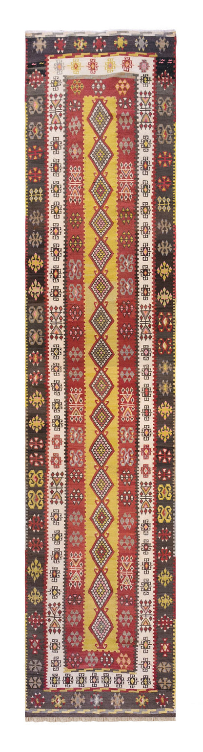 Vintage Turkish Runner Rug, 3.5 x 14.10 ft Rug, 106 x 454 cm
