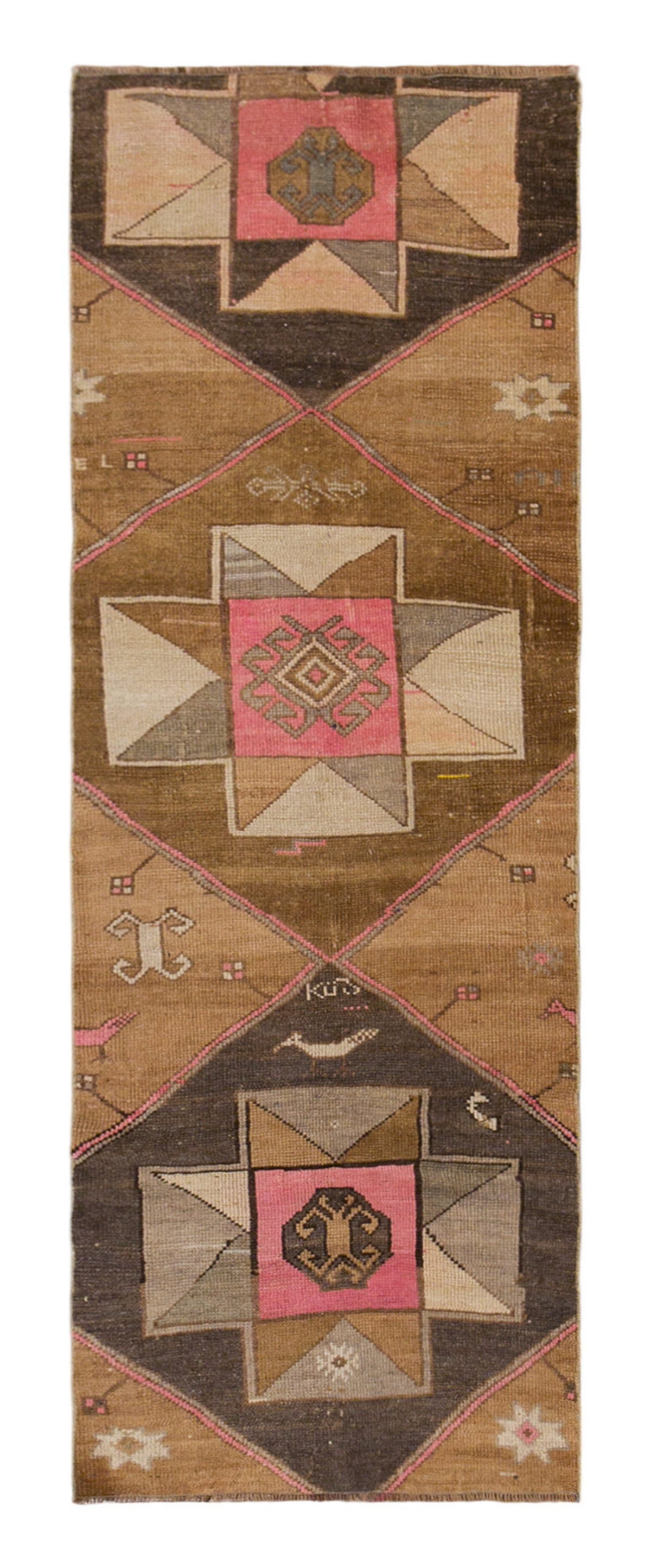 Vintage Turkish Wool Rug, Antique Oushak Runner Rug 2'5" x 7'3" | 73 x 220 cm